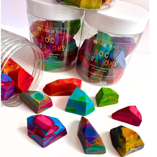 Rock Shaped Crayon Set Handmade Party Favor Crayons Toddler Art Supply Collection Chunky Crayon Design Preschool Birthday Gift Ideas Rainbow Color Swirls Travel Activity Jar Kids Coloring Tools Creative Play Supplies Educational Toy Set