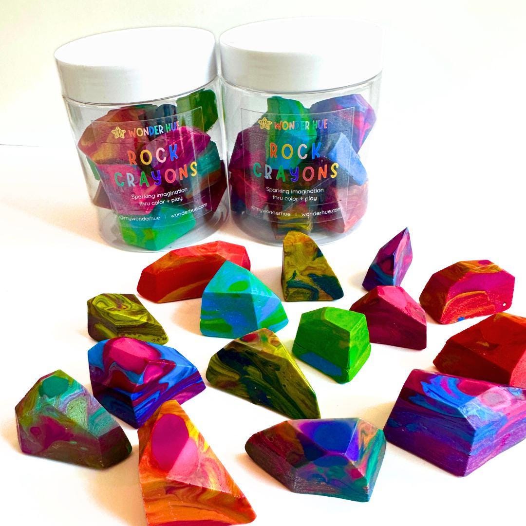Handmade Crayon Kids Rock Shape Design Party Favor Crayon Set Toddler Art Supply Essential Chunky Crayon Toddler Grip Preschool Birthday Gift Collection Travel Crayon Jar Storage Rainbow Swirl Colors Kids Art Supplies Creative Play