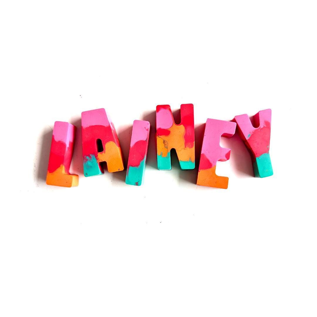 Handmade Custom Name Crayon Letters Personalized Alphabet Learning Gift Unique Educational Toy For Toddler Spelling Practice Colorful Letter Recognition Set Preschool Learning Tool Custom Birthday Present Kids Name Learning Activity Screen