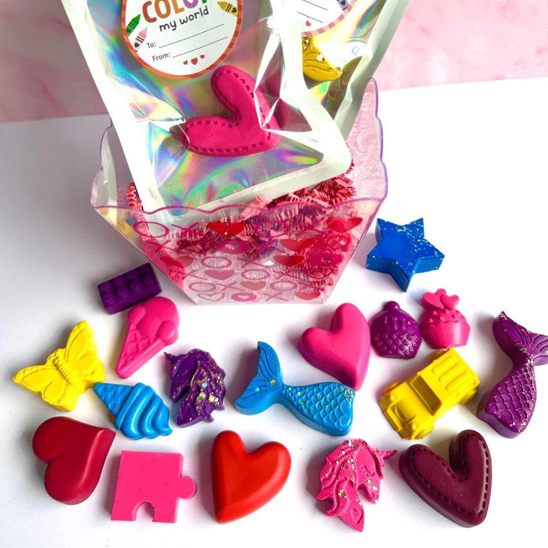 Kids Valentine Exchange Gift Custom Crayon Party Favor Non Candy Classroom Treat Handmade Shaped Novelty Design Ready To Give Student Handout Bag Allergy Friendly School Party Option Creative Keepsake Colorful Themed Shape Perfect Bulk