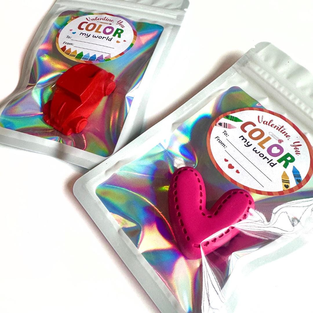 Classroom Party Favor Valentine Exchange Gift Custom Shaped Crayon Non Candy Student Treat Handmade Novelty Design Bag Ready To Give School Handout Allergy Friendly Kids Valentine Option Creative Keepsake Colorful Themed Shape Bulk Student
