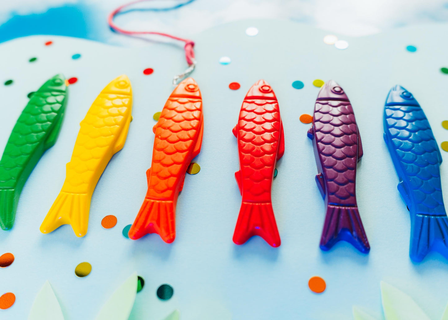 Ocean Theme Party Favor Fish Shaped Crayon Set Rainbow Color Collection Handmade Nontoxic Kids Art Supply Toddler Safe Coloring Tool Underwater Birthday Gift Novelty Crayon Design Six Piece Set Educational Play Activity Fine Motor Skill