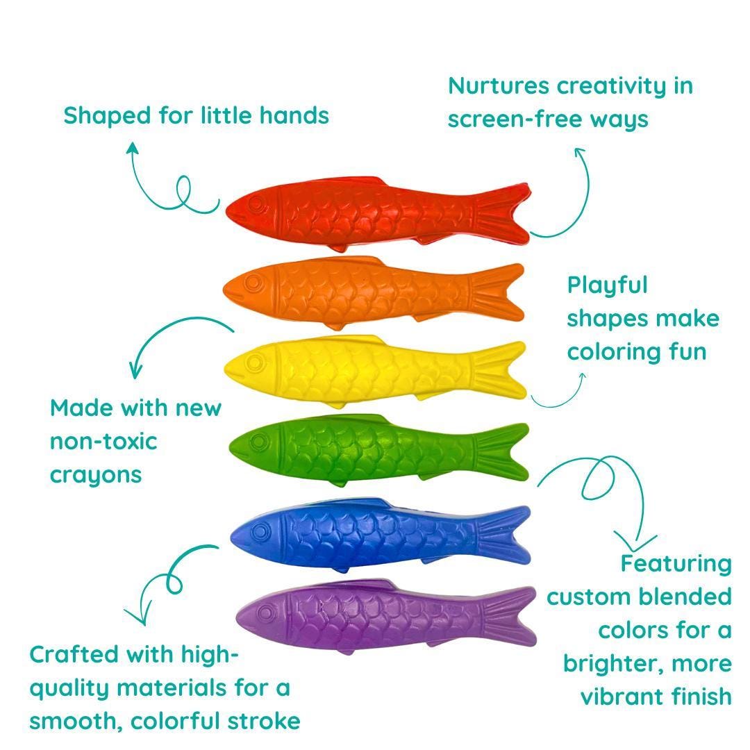 Fish Shaped Crayon Set – Nontoxic Toddler Art Party Favors