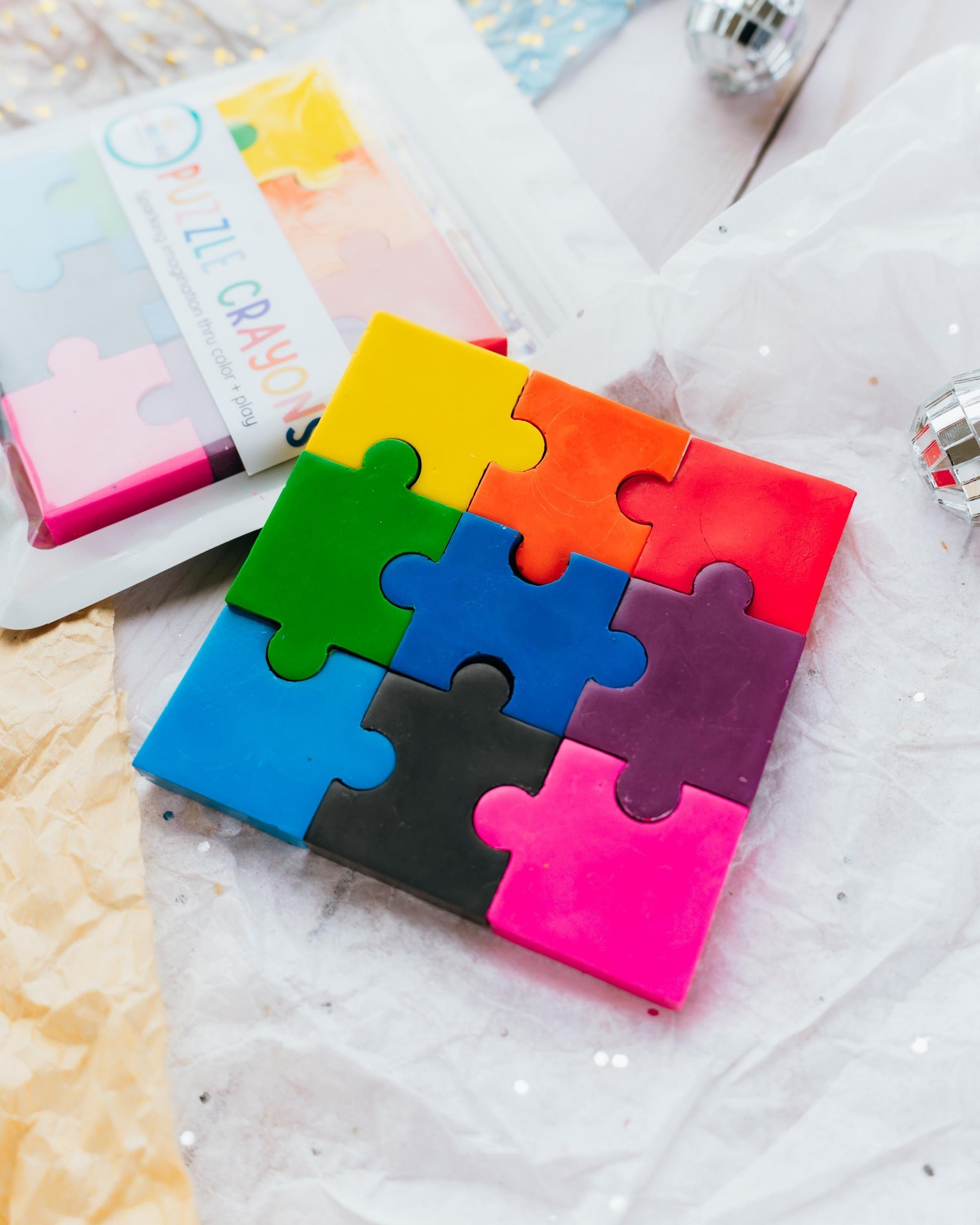 Rainbow Art Supply Puzzle Shaped Crayon Collection Preschool Educational Gift Set Sensory Therapy Tool Autism Support Toy Toddler Fine Motor Skill Development Aid Colorful Learning Activity Non Toxic Puzzle Piece Design Special Needs