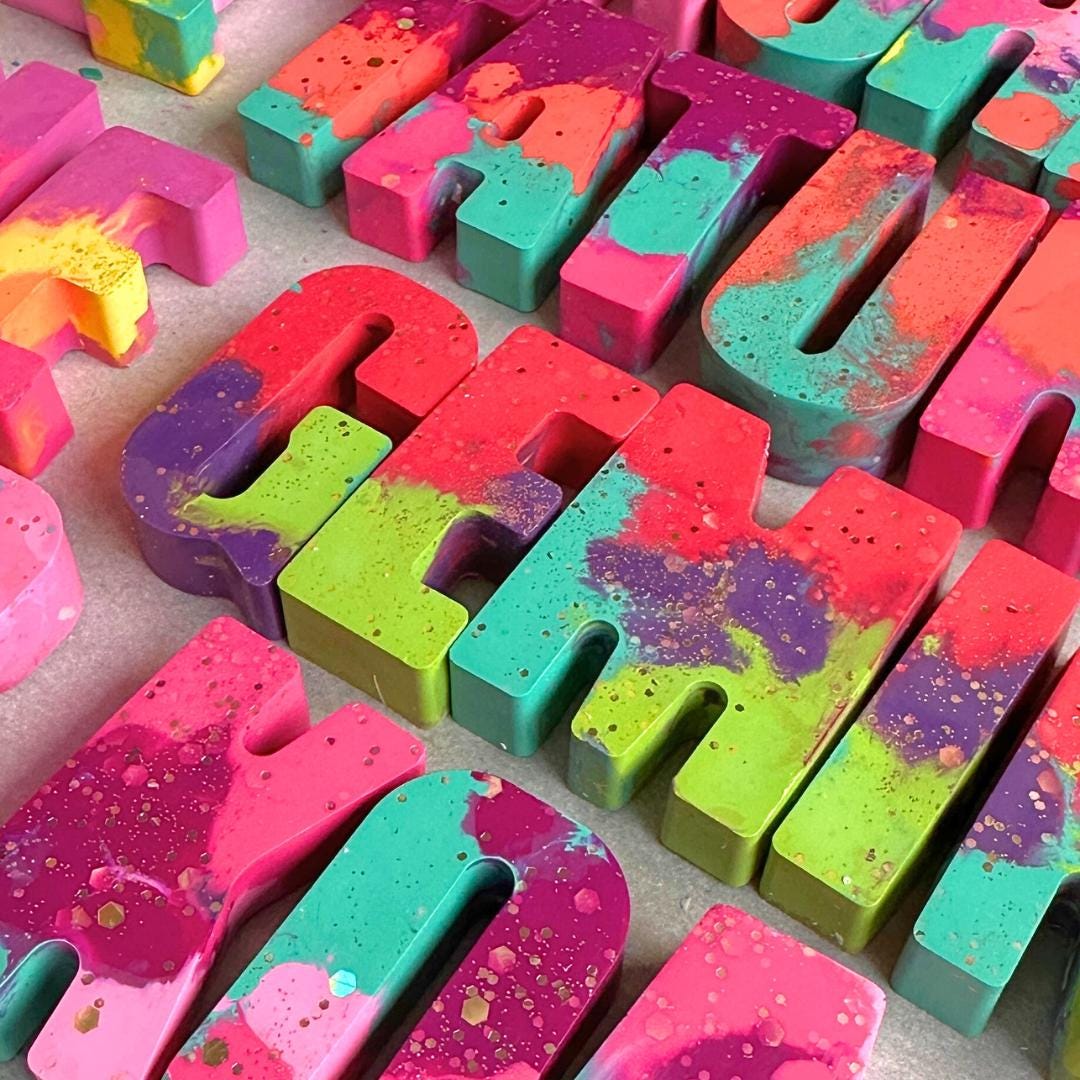 Personalized Name Crayon Custom Kids Gift Learning Toy Glitter Alphabet Letters Educational Tool Spelling Practice Activity Vibrant Multi Color Resin Letters Toddler Learning Gift Preschool Educational Present Letter Recognition Practice