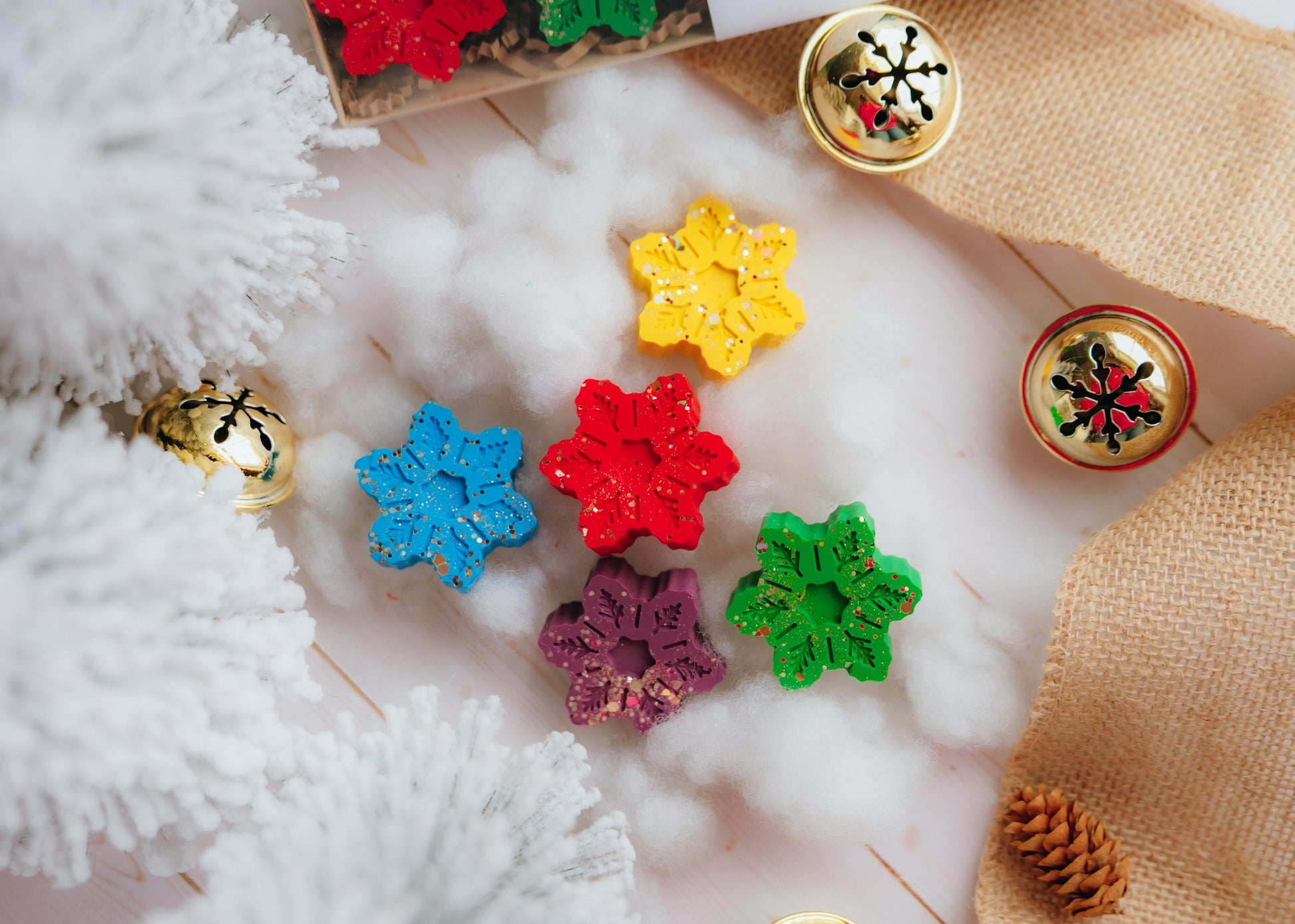 Handmade Shaped Crayons Snowflake Pattern Design Glitter Accents Holiday Gift Quality Kids Art Supplies Winter Party Favors Stocking Stuffer Ideas Festive Season Celebration Creative Coloring Activities Toddler Craft Essentials Non Toxic