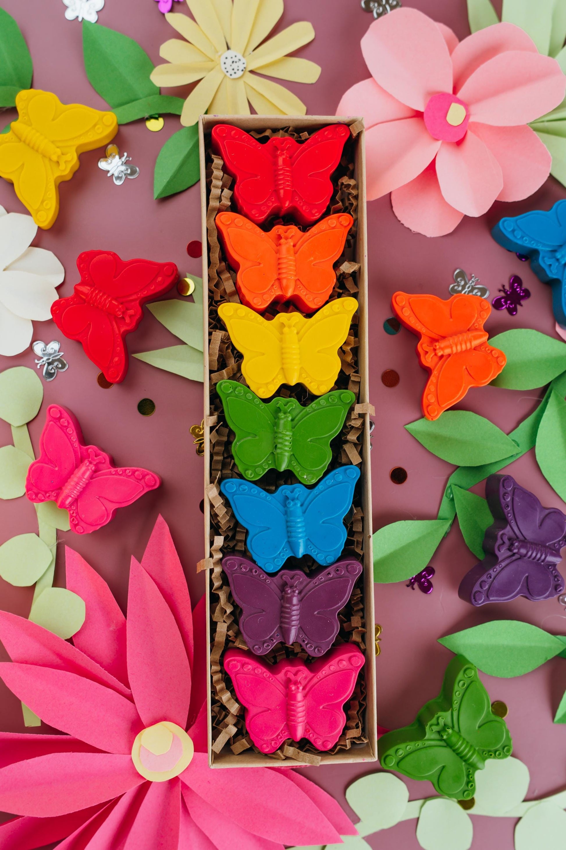 Kids Birthday Party Favor Butterfly Crayon Gift Set Rainbow Art Supply Collection Classroom Reward Present Small Hands Easy Grip Design Toddler Creative Activity Coloring Book Essential Screen Free Fun Spring Garden Theme Celebration Non