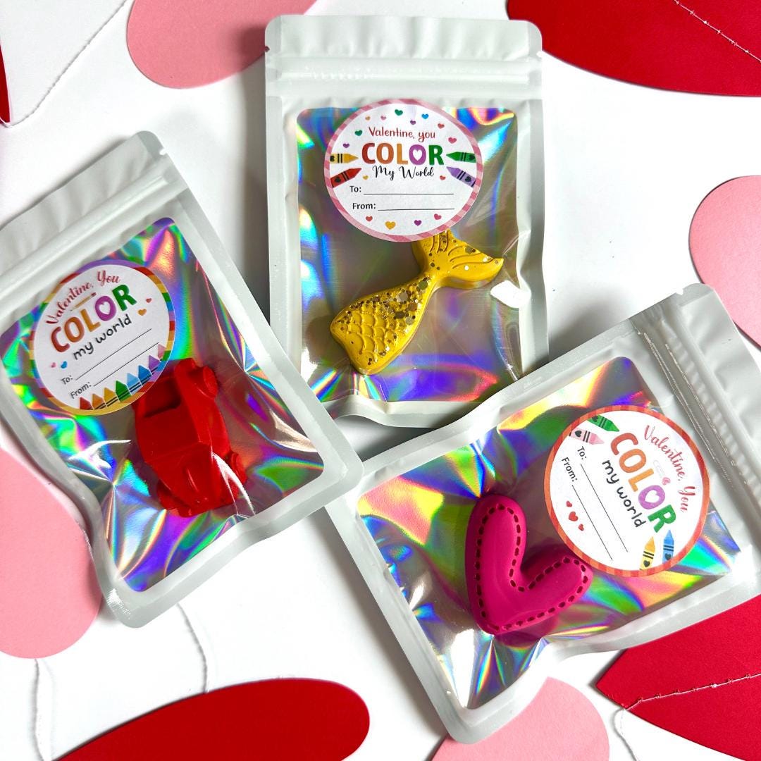 Non Candy Valentine Gift Custom Shaped Crayon Classroom Exchange Favor Allergy Friendly Student Treat Alternative Handmade Novelty Party Bag Ready To Give School Handout Perfect Kids Valentine Celebration Creative Keepsake Design Colorful
