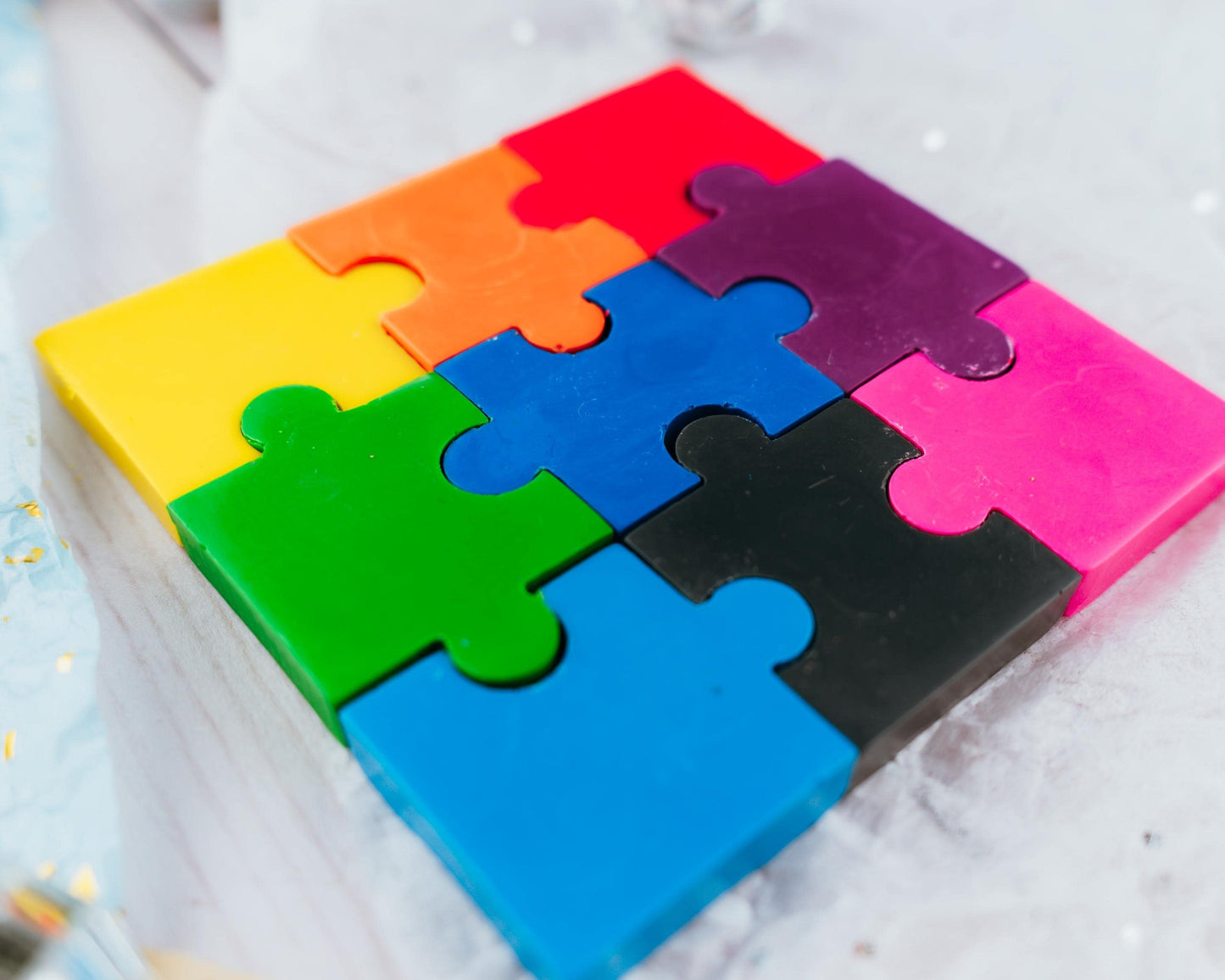 Interlocking Puzzle Piece Crayon Set Rainbow Sensory Learning Toy Educational Art Supply Toddler Fine Motor Development Tool Autism Therapy Aid Preschool Activity Gift Non Toxic Colorful Puzzle Design Special Needs Support Toy Screen Free