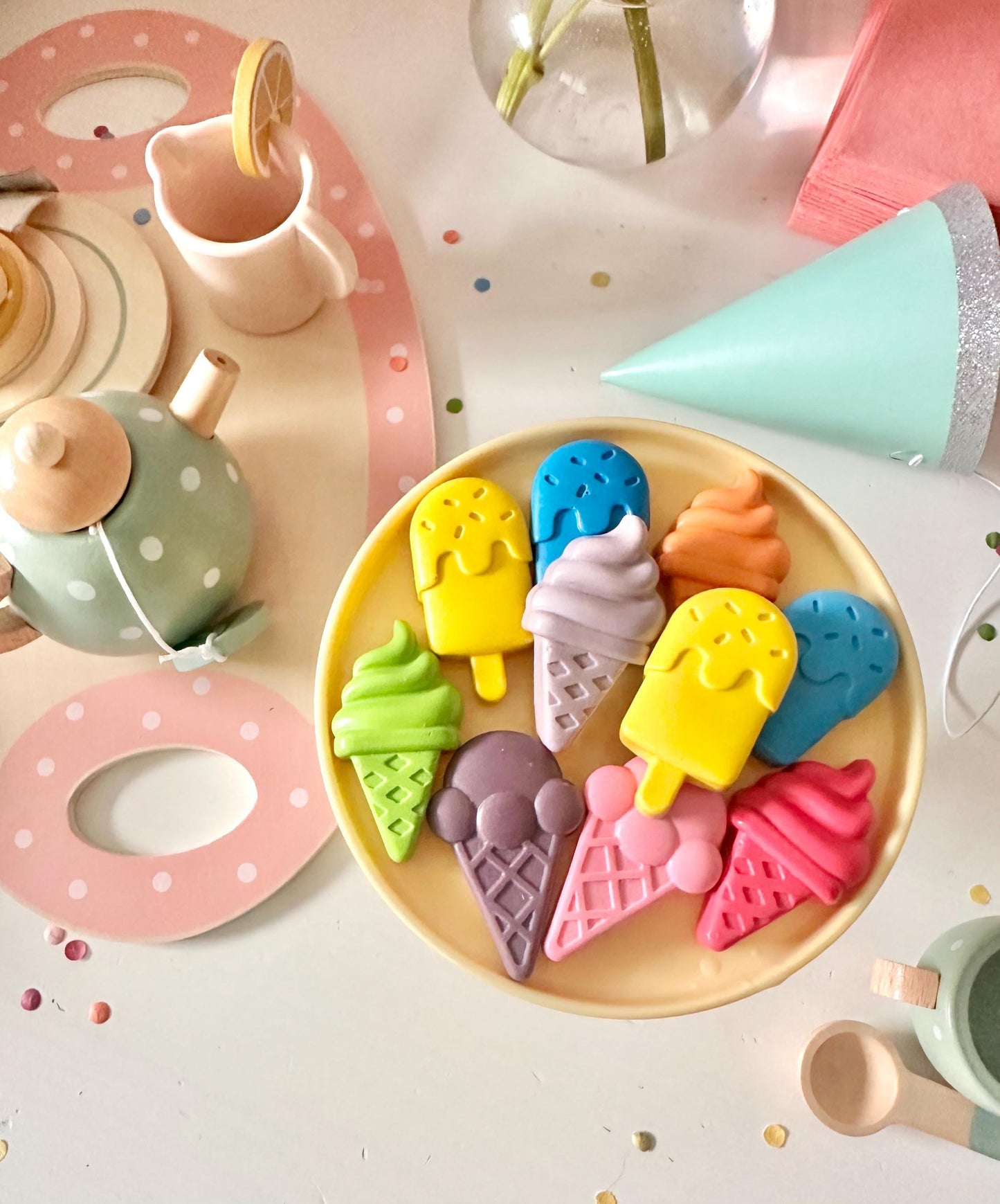 Rainbow Colored Ice Cream Crayons Summer Party Favors Kids Birthday Celebration Non Candy Treats Novelty Shaped Art Supplies Creative Coloring Activities Toddler Safe Materials Educational Play Screen Free Entertainment Classroom Prizes
