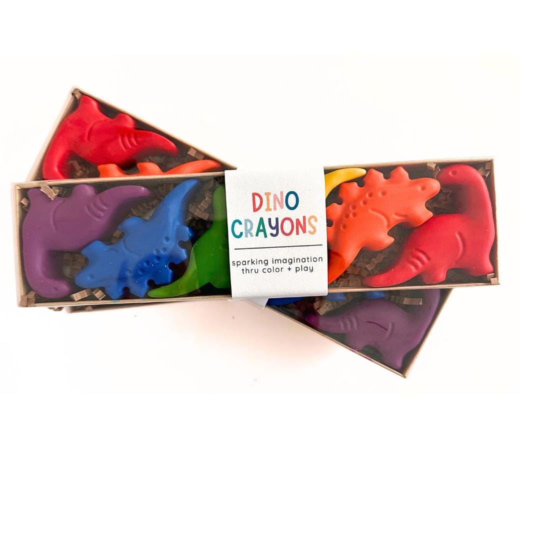 Dinosaur Party Favor Handmade Shaped Crayons Set Six Piece Birthday Gift Toddler Boy Creative Play Art Supplies Non Toxic Wax Rainbow Colors Prehistoric Theme Goodie Bag Filler Kids Educational Toy Screen Free Activity Preschool Classroom
