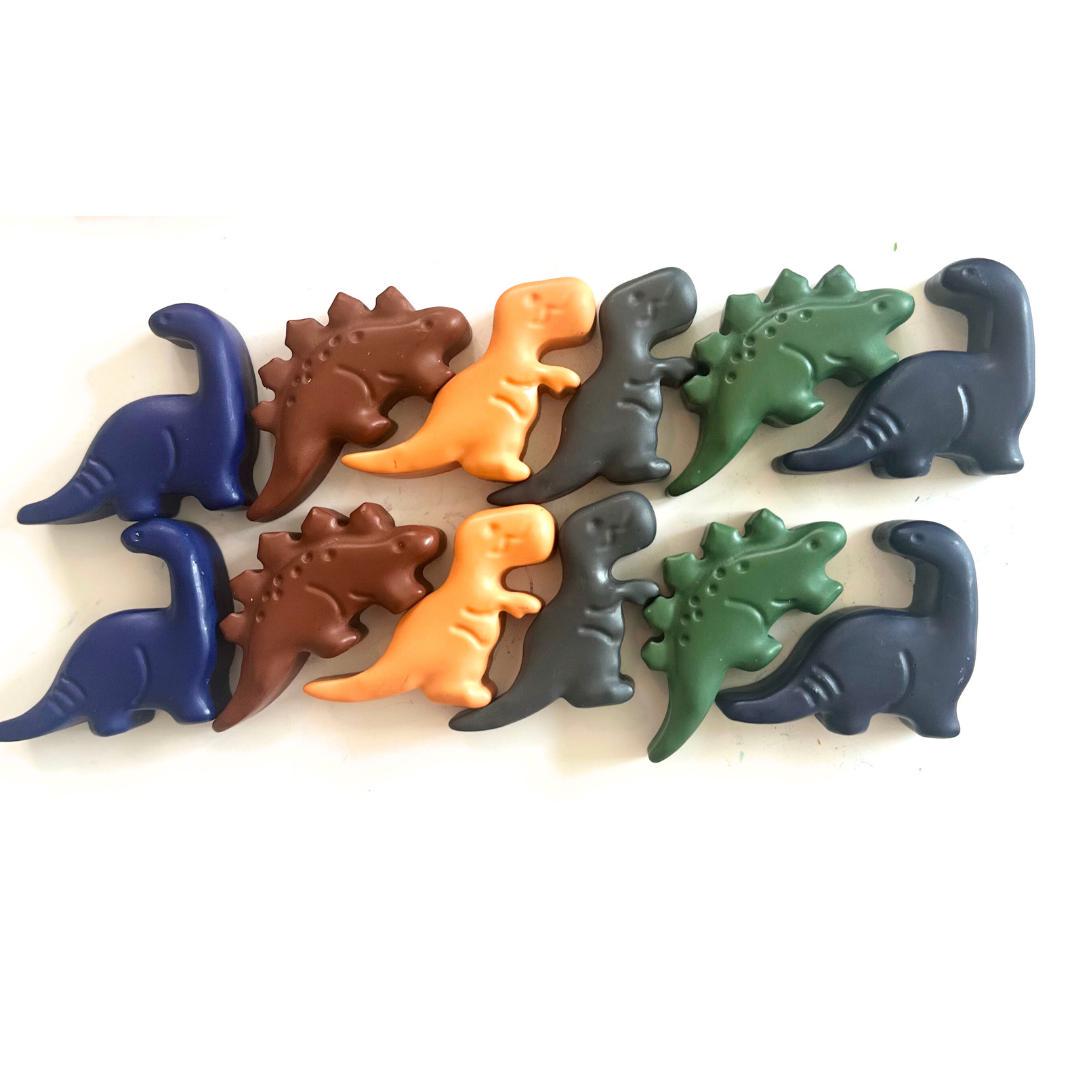 Dinosaur Themed Crayons Handcrafted Shaped Art Supplies Non Toxic Kids Coloring Set Six Piece Rainbow Bright Colors Imaginative Play Learning Toy Toddler Gift Idea Preschool Classroom Creative Activity Birthday Party Favor Educational