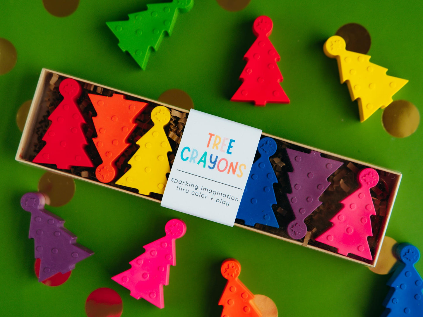 Preschool Classroom Gift Rainbow Tree Shaped Crayon Set Christmas Holiday Activity Supply Seven Color Pack Non Toxic Wax Kids Art Material Textured Surface Raised Dots Toddler Creative Play Stocking Stuffer Non Candy Gift Party Favor Winter