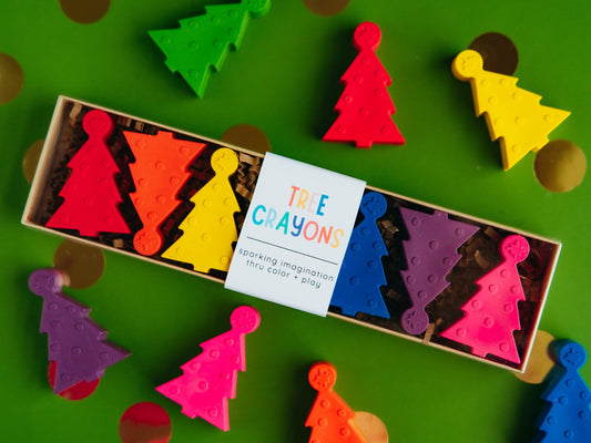 Preschool Classroom Gift Rainbow Tree Shaped Crayon Set Christmas Holiday Activity Supply Seven Color Pack Non Toxic Wax Kids Art Material Textured Surface Raised Dots Toddler Creative Play Stocking Stuffer Non Candy Gift Party Favor Winter